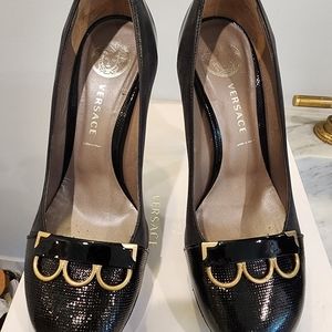 Versace black leather heels